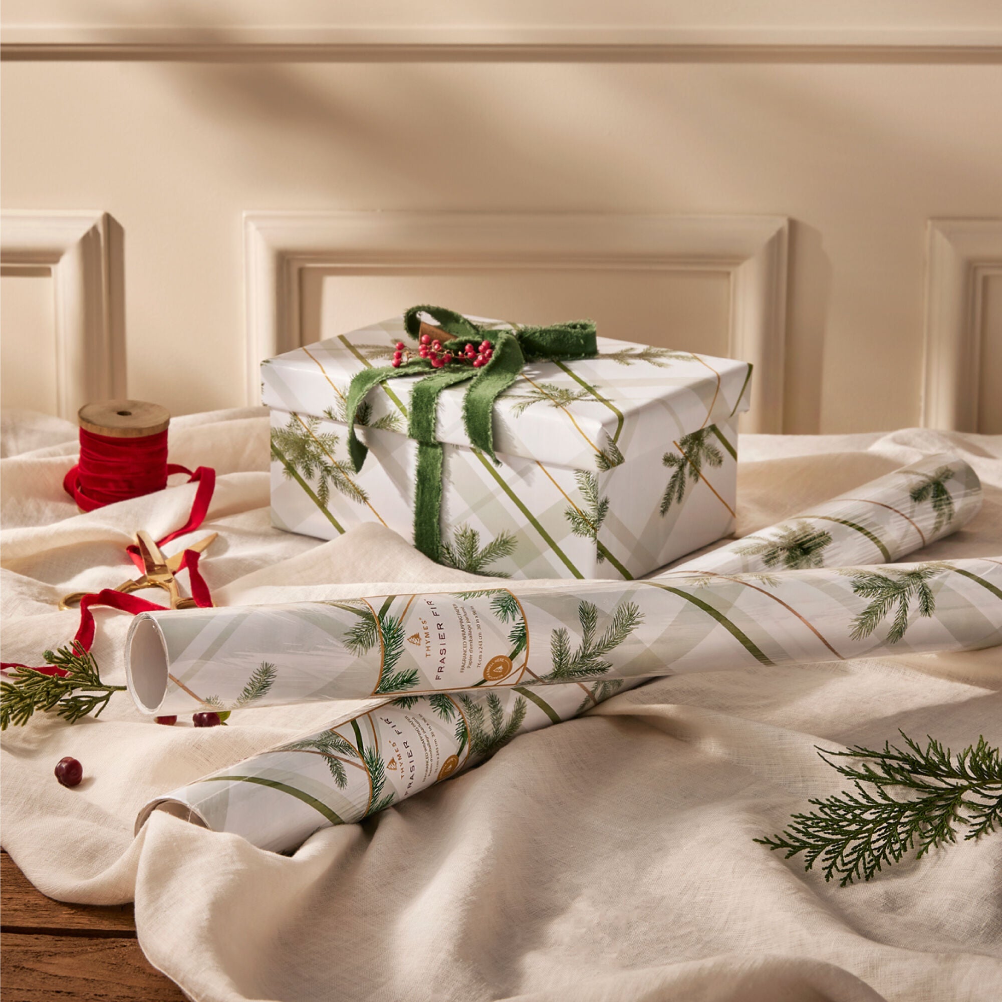 Frasier Fir® Frosted Plaid Wrapping Paper. 2 Pack